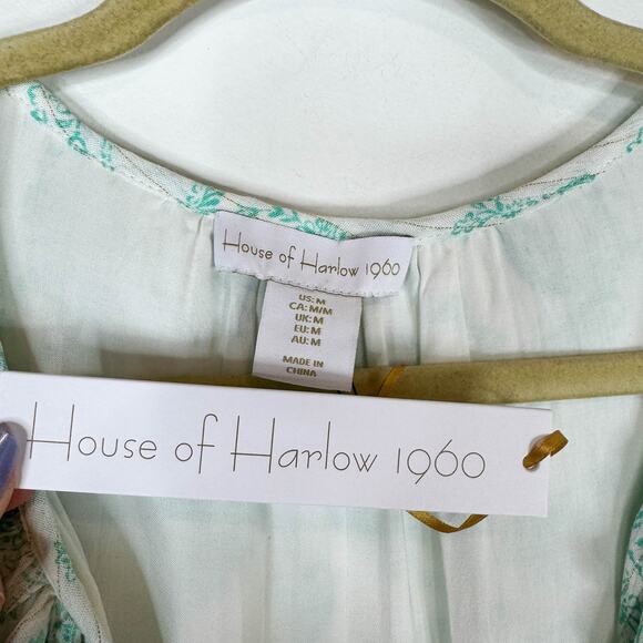 NWT HOUSE OF HARLOW 1960 Mini Dress Ruffle Smocked Waistband long sleeve 3061 - Picture 7 of 11